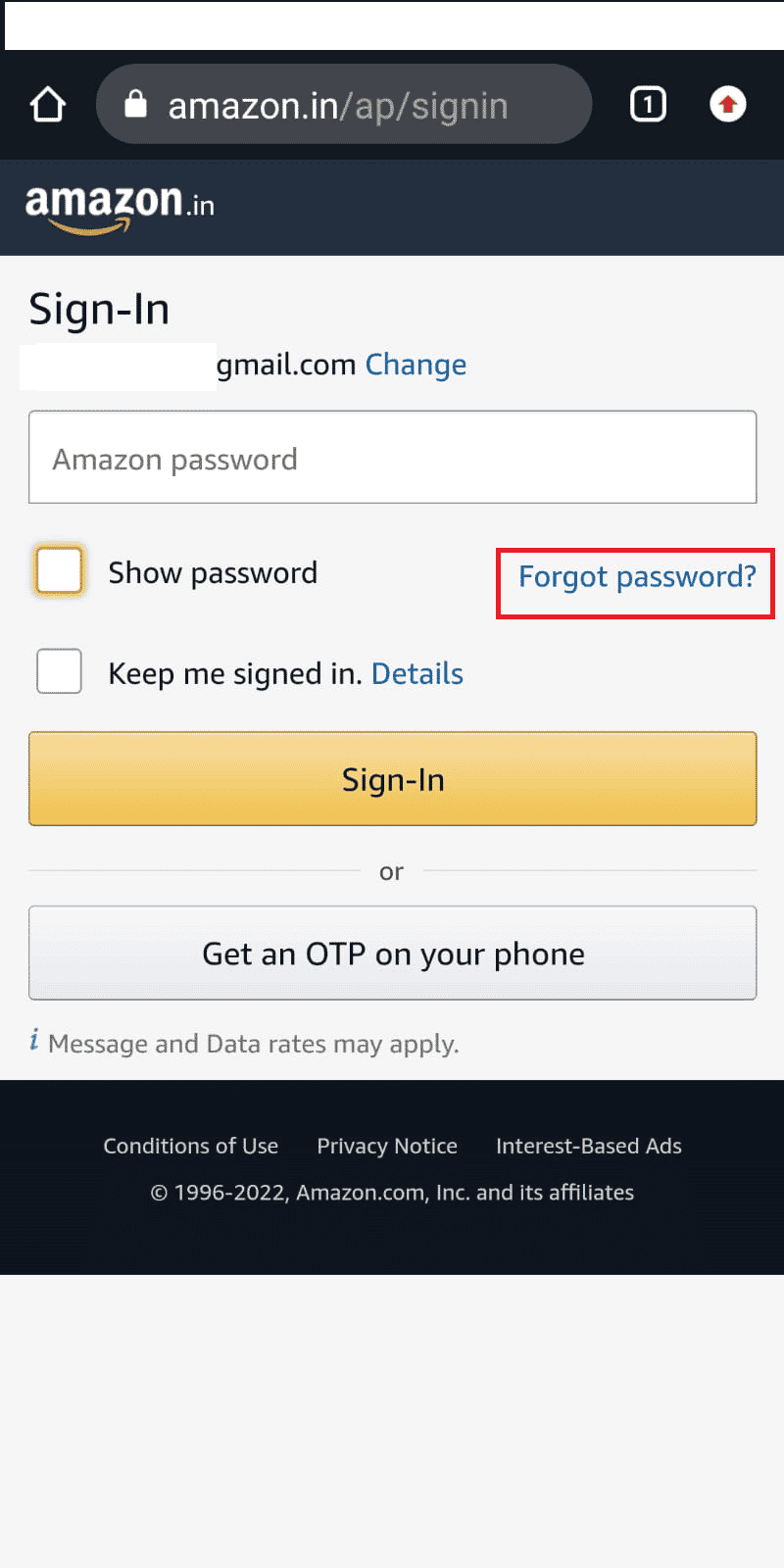 нажмите «Забыли пароль» в поле пароля Amazon | сбросить аккаунт амазон
