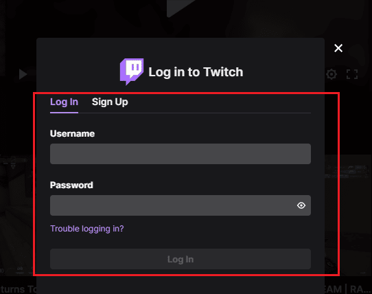 사용자 이름과 비밀번호를 입력하고 twitch 로그인을 클릭하세요.