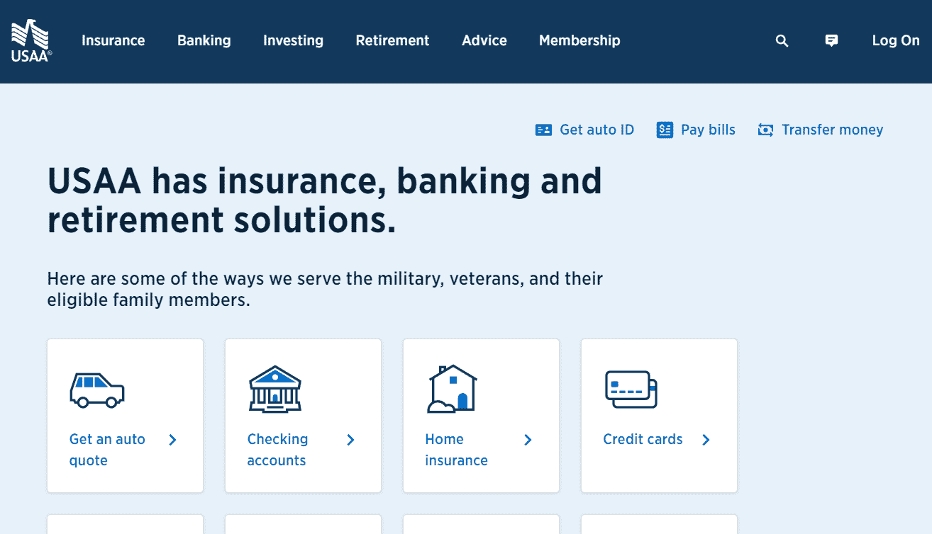 Банковская страница USAA