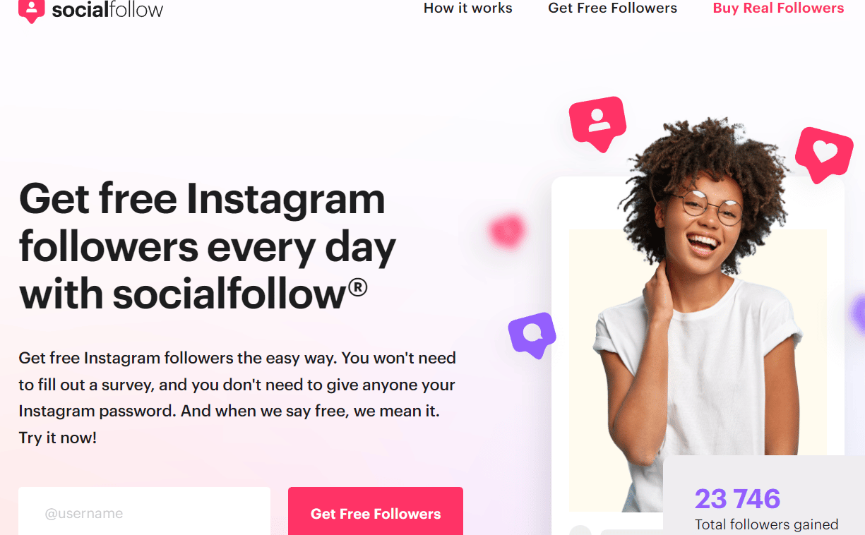 página de inicio del sitio web de seguimiento social | bot de seguimiento de instagram