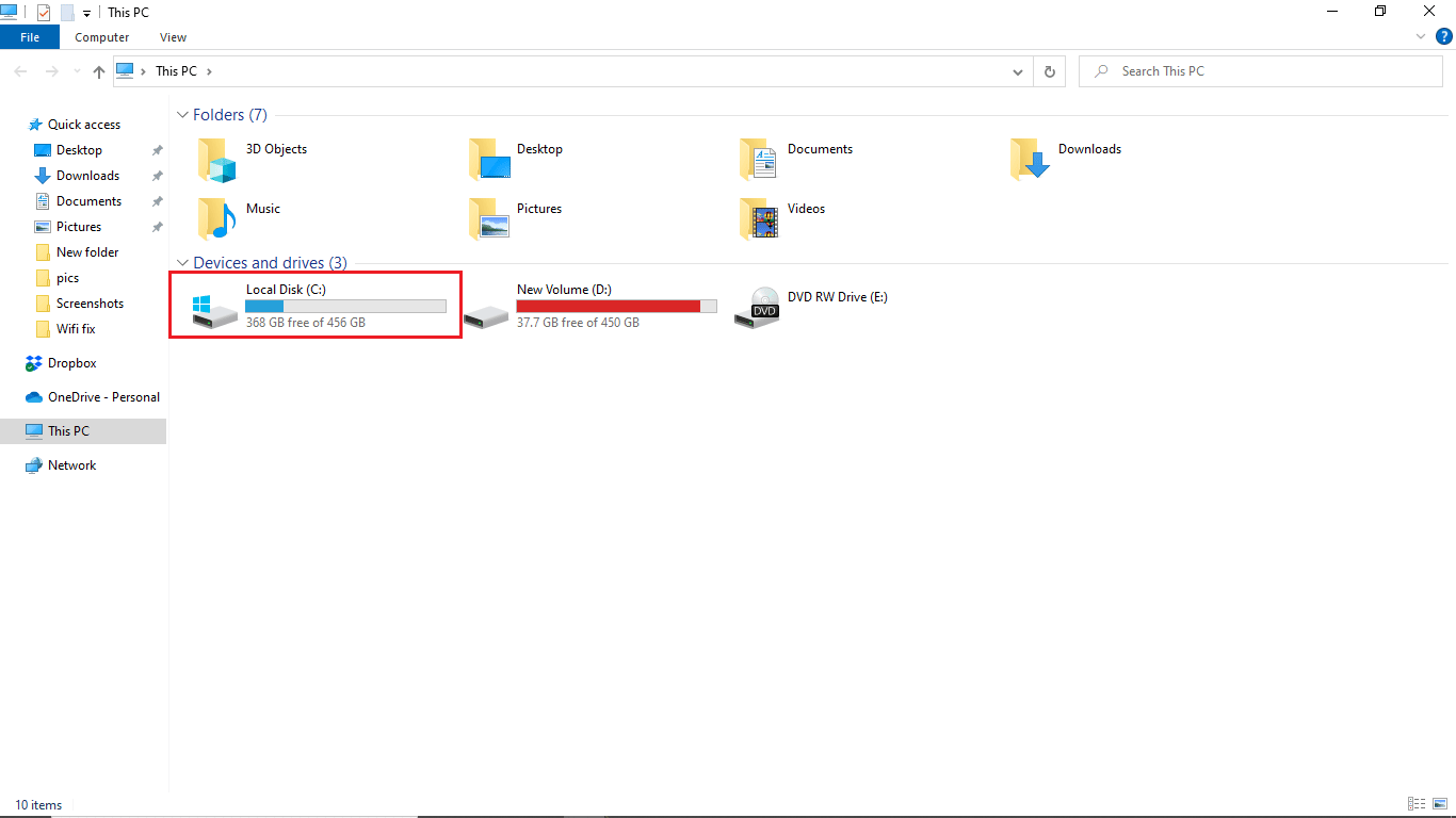 Local Disk C をダブルクリックしてフォルダを開きます。