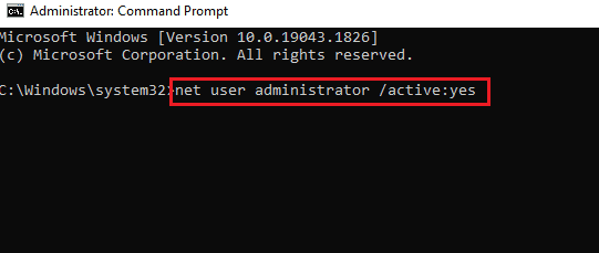 net user administrator active を入力してください はい