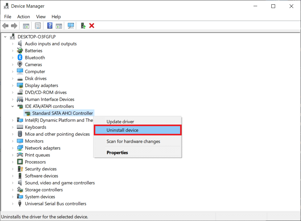 اختر إلغاء تثبيت الجهاز. إصلاح تعذر اتصال Epson Scanner في نظام التشغيل Windows 10