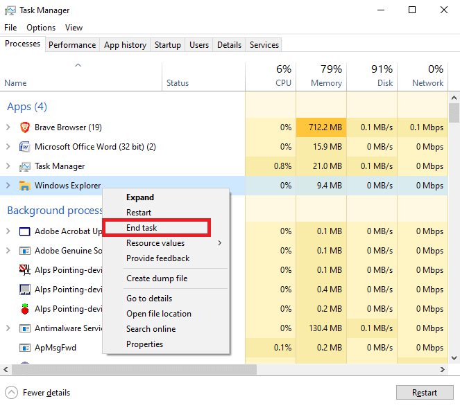 Termina attività in Windows 10