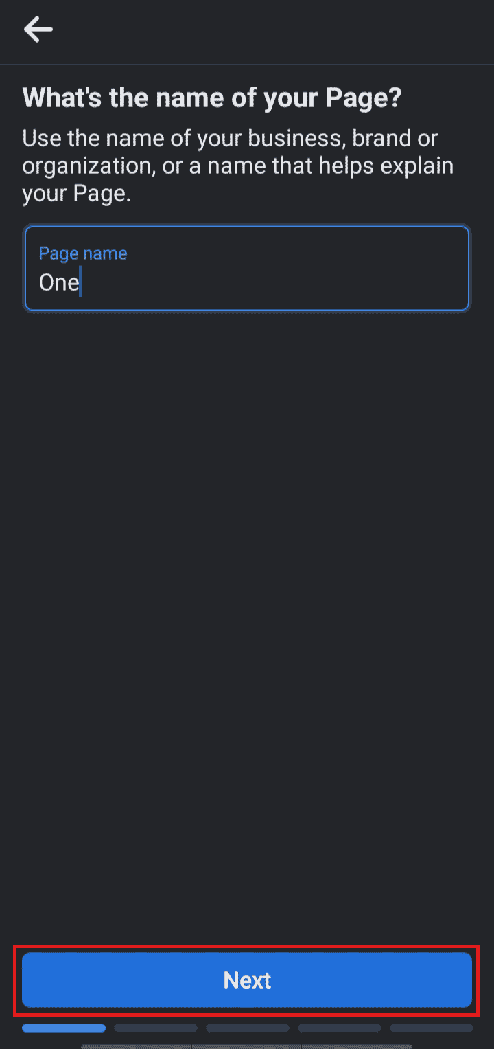 Immettere il nome della pagina e toccare Avanti.
