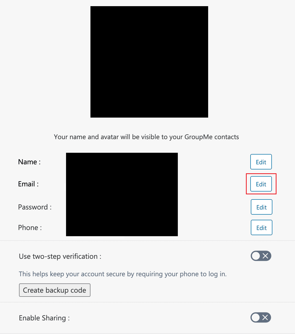 Obok opcji E-mail kliknij Edytuj