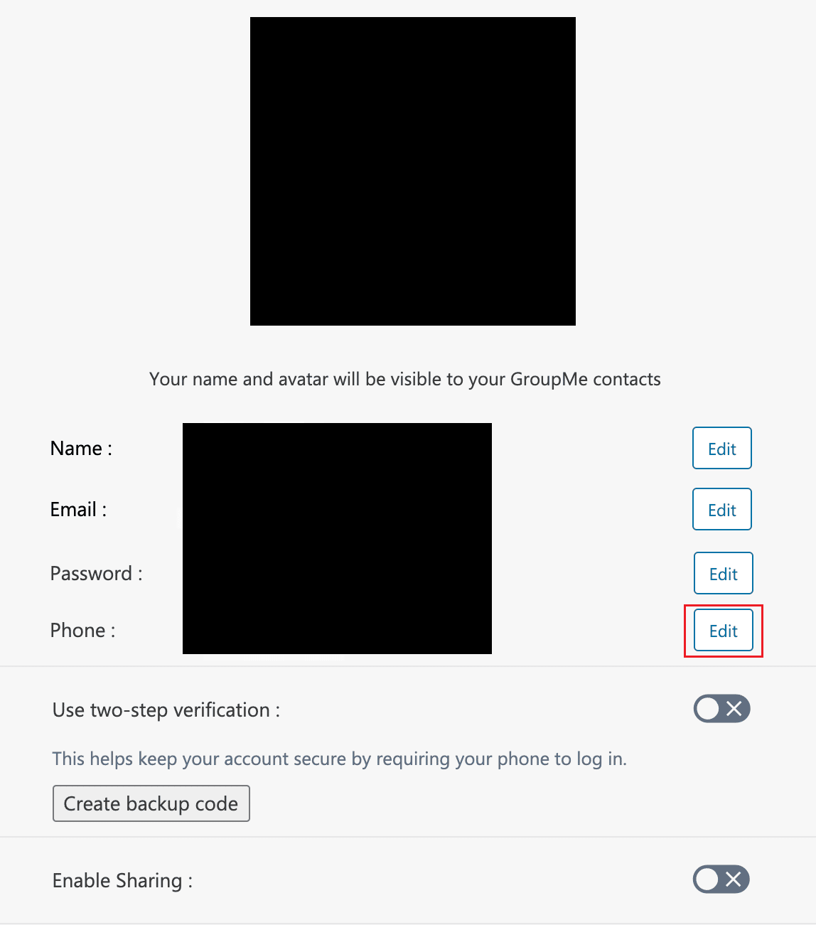 Kliknij Edytuj obok Telefon