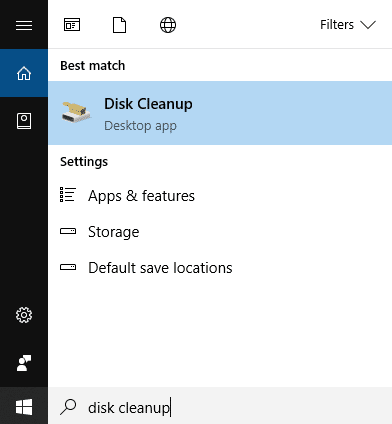 Windows Searchで「ディスククリーンアップ」と入力し、検索結果からそれをクリックします