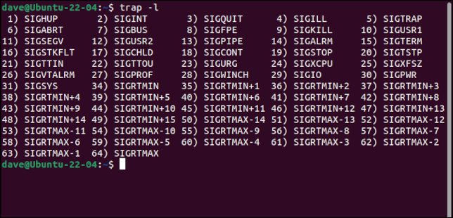 Listarea semnalelor în Ubuntu cu trap -l