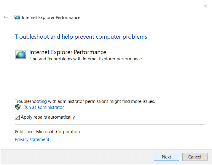 InternetExplorerのパフォーマンスのトラブルシューティングを実行する| InternetExplorerが動作を停止したエラーを修正