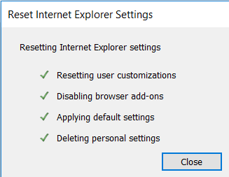 下部にある[リセット]ボタンをクリックします| InternetExplorerが動作を停止したエラーを修正