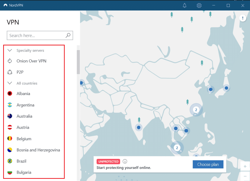 changer d'emplacement dans NordVPN