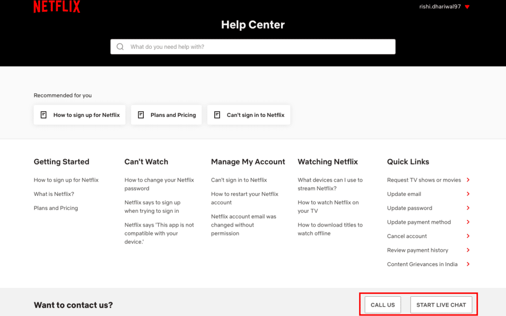 allez à la page du centre d'aide netflix. Correction du code d'erreur Netflix NSES-404
