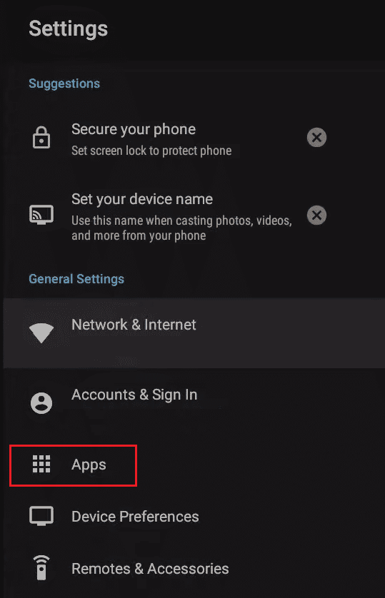 android tv'de uygulama ayarını seçin