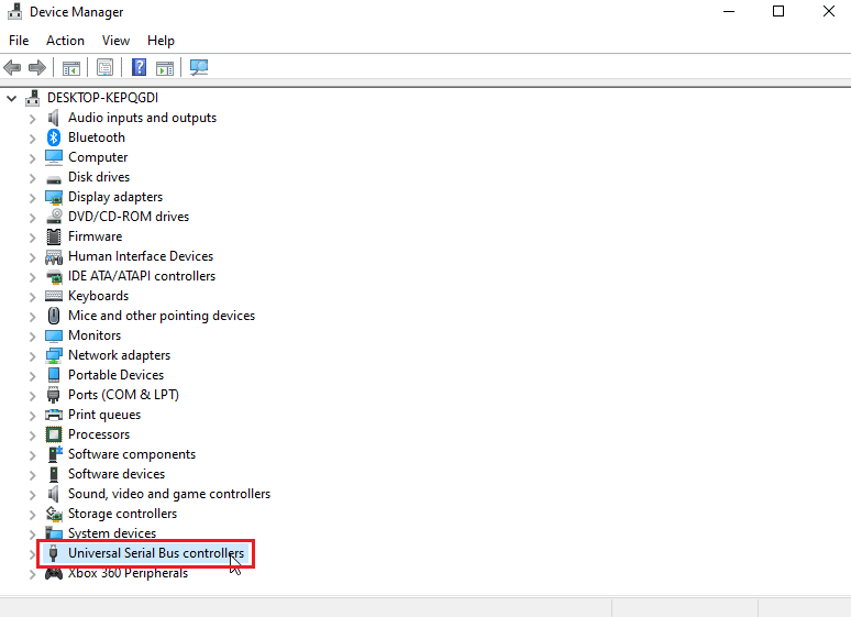 คลิกขวาที่คอนโทรลเลอร์ Universal Serial Bus