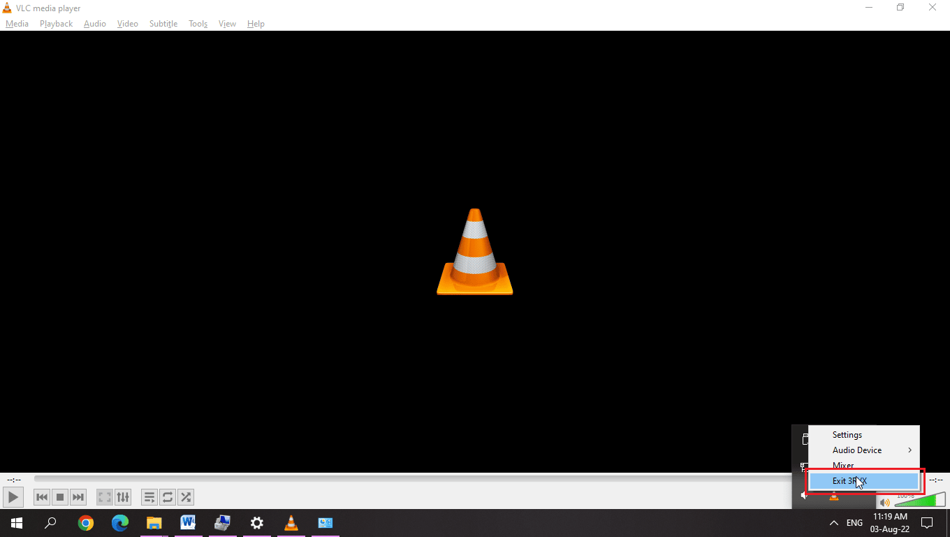 คลิกที่ออก แก้ไขปุ่มลัดและทางลัด VLC ไม่ทำงาน