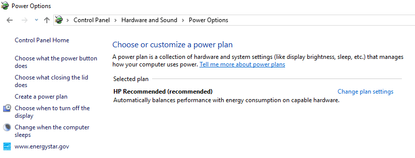 PCの動作を変更したい場合は、[電源オプションの選択]リンクをクリックします