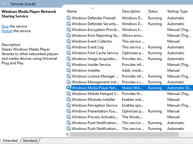 「WindowsMediaPlayerネットワーク共有サービス」を開きます