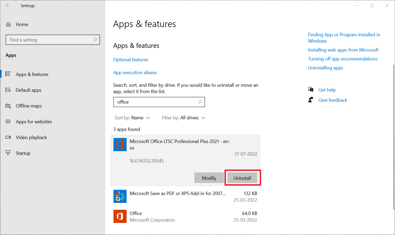 Haga clic en Desinstalar. Arreglar el código de error de Office 1058 13 en Windows 10