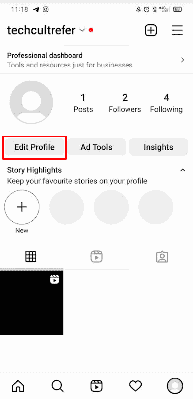 Toque Editar perfil ubicado debajo de su biografía de Instagram