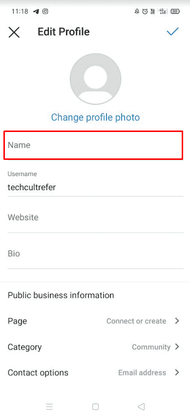 Toque no botão Editar perfil e exclua o nome existente | Como mudar seu nome no Instagram