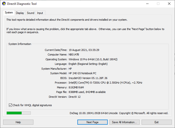 L'écran suivant s'affichera à l'écran lorsque votre système contient déjà DirectX 12