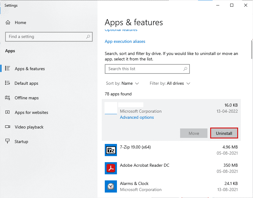 เลือกตัวเลือกถอนการติดตั้ง Fix League เราได้คืนค่าการติดตั้งนี้ใน Windows 10