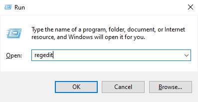 اكتب Regedit في مربع حوار التشغيل. إصلاح رمز خطأ مزود vds 490 01010004 في نظام التشغيل Windows 10