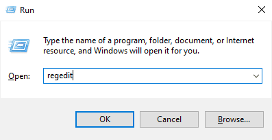 wpisz Regedit w oknie dialogowym uruchamiania. Napraw kod błędu dostawcy vds 490 01010004 w systemie Windows 10