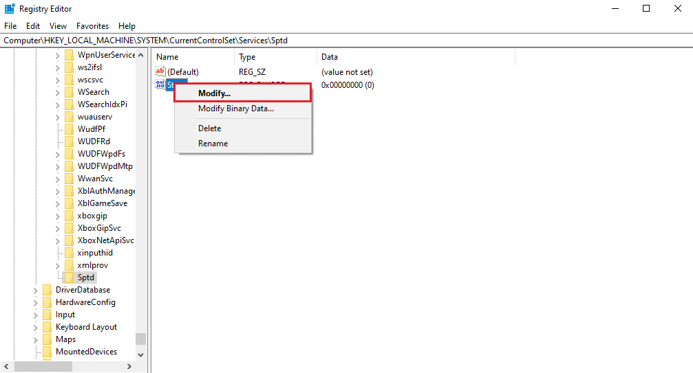 щелкните правой кнопкой мыши начальный файл DWORD и выберите «Изменить... Исправить код ошибки поставщика vds 490 01010004 в Windows 10».