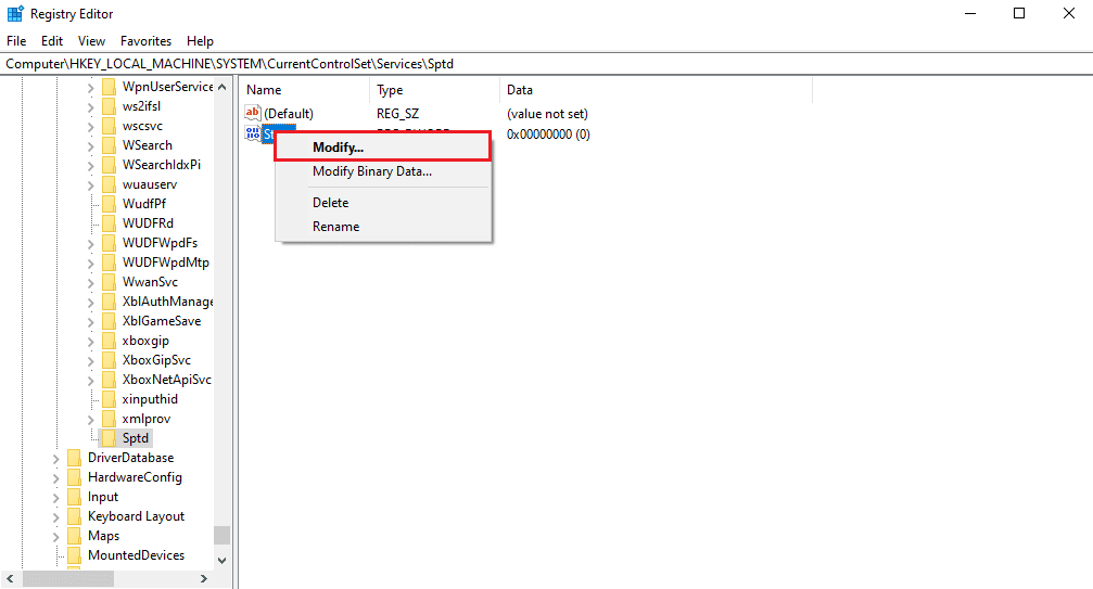 faites un clic droit sur le fichier DWORD de démarrage et cliquez sur Modifier... Correction du code d'erreur 490 01010004 du fournisseur vds dans Windows 10