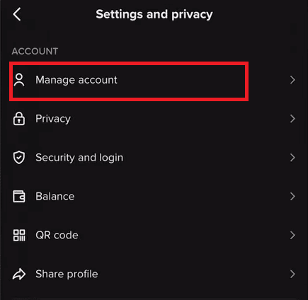 Seleziona l'opzione Gestisci account dal menu