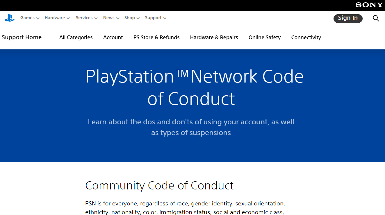 Kodeks postępowania PlayStation Network