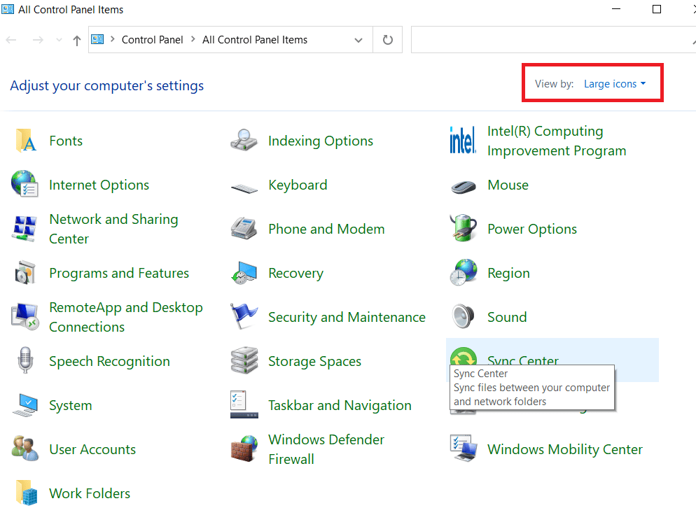 cambia le icone Visualizza per in Grandi. Riparare il mio jack per cuffie non funziona in Windows 10