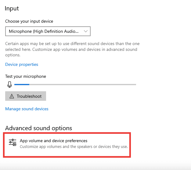 apri il volume dell'app e le preferenze del dispositivo. Riparare il mio jack per cuffie non funziona in Windows 10