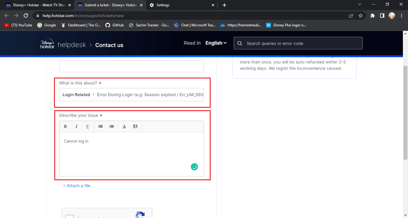 Descriva il suo problema. Risolto il problema con la pagina di accesso di Disney Plus che non si caricava
