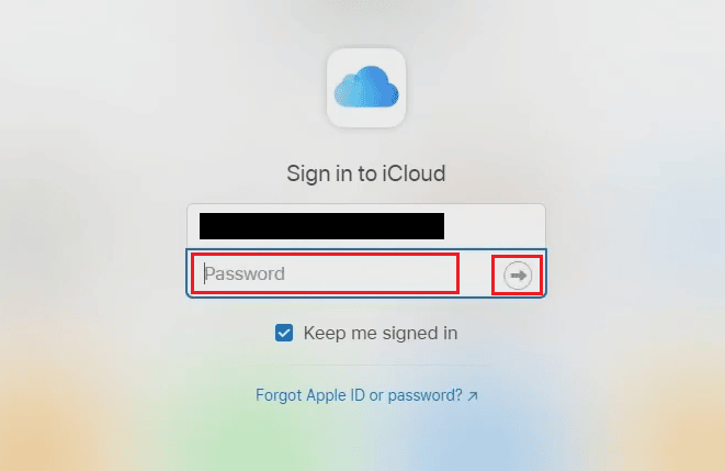 masukkan Kata Sandi ID Apple (iCloud) Anda dan klik ikon panah berikutnya