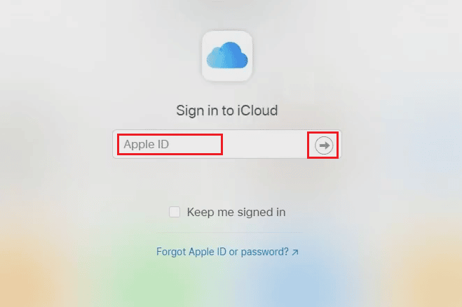 Masukkan ID Apple Anda di bidang yang tersedia dan klik ikon panah berikutnya