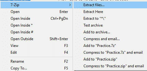 7-zipをクリックしてファイルを抽出し、特定のフォルダーに抽出します| Windows 10でTARファイル(.tar.gz)を開く