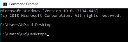 cdコマンドを使用してTARファイルが存在する場所に移動します| Windows 10でTARファイル(.tar.gz)を開く