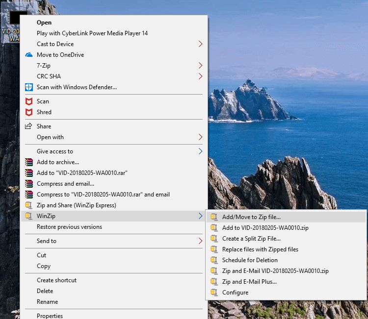 WinZipの下で、[追加]をクリックします-Zipファイルに移動| 7-Zip vs WinZip vs WinRAR