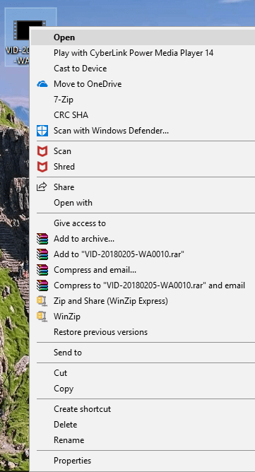 WinRARソフトウェアを使用して圧縮するファイルを右クリックします