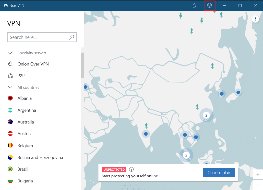 nord vpn cliquez sur l'icône des paramètres