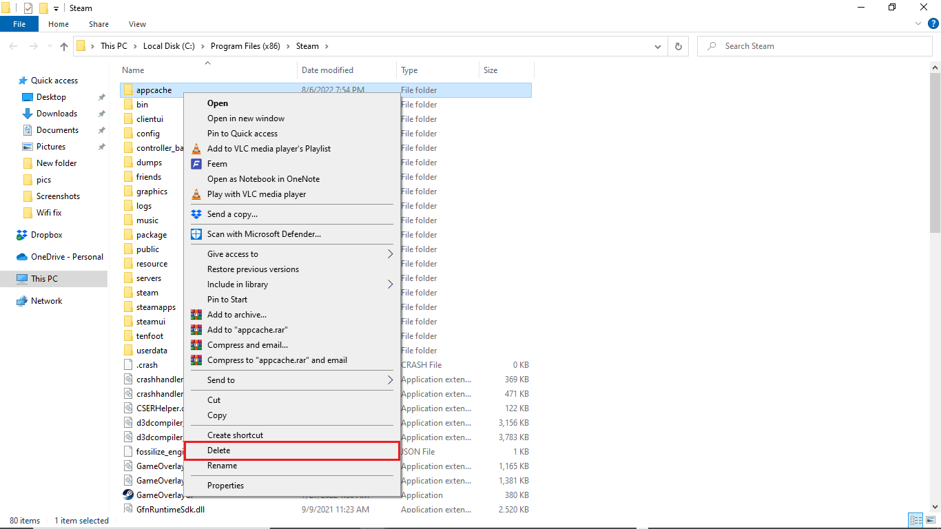 faites un clic droit sur le dossier appcache et supprimez-le. Correction de l'erreur de téléchargement de la mise à jour CS Go