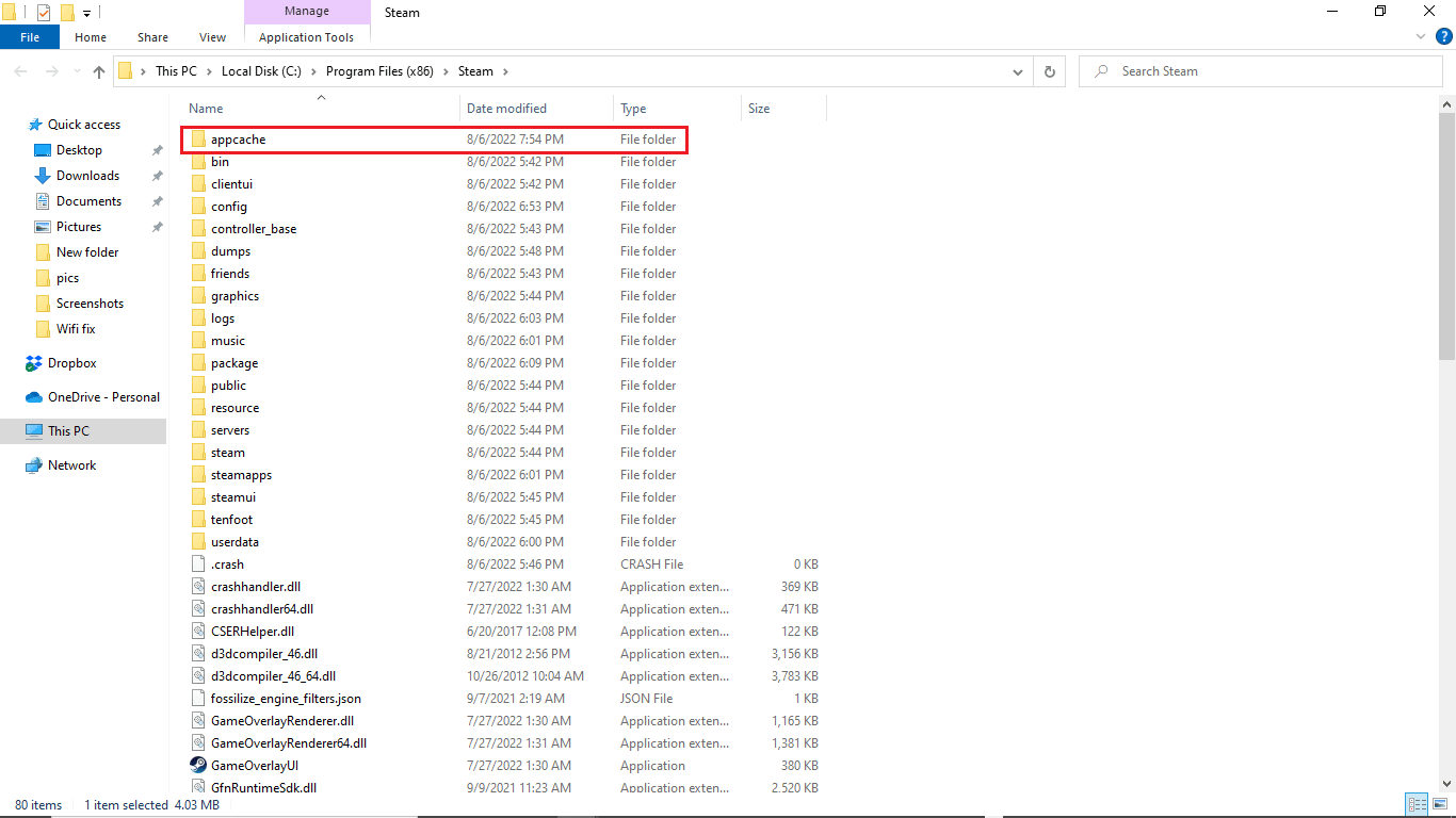 localiser le dossier appcache