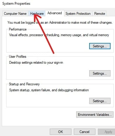 上部に表示されるメニューバーから[ハードウェア]タブをクリックします