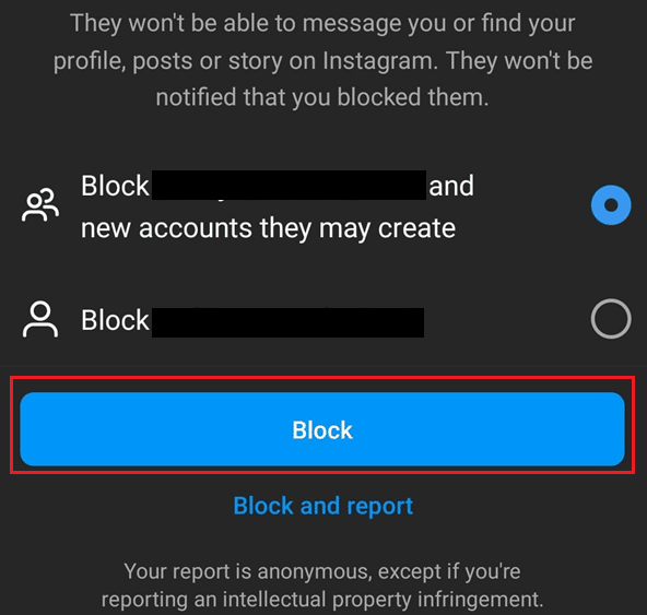 Escolha Bloquear apenas sua conta atual e toque no botão Bloquear