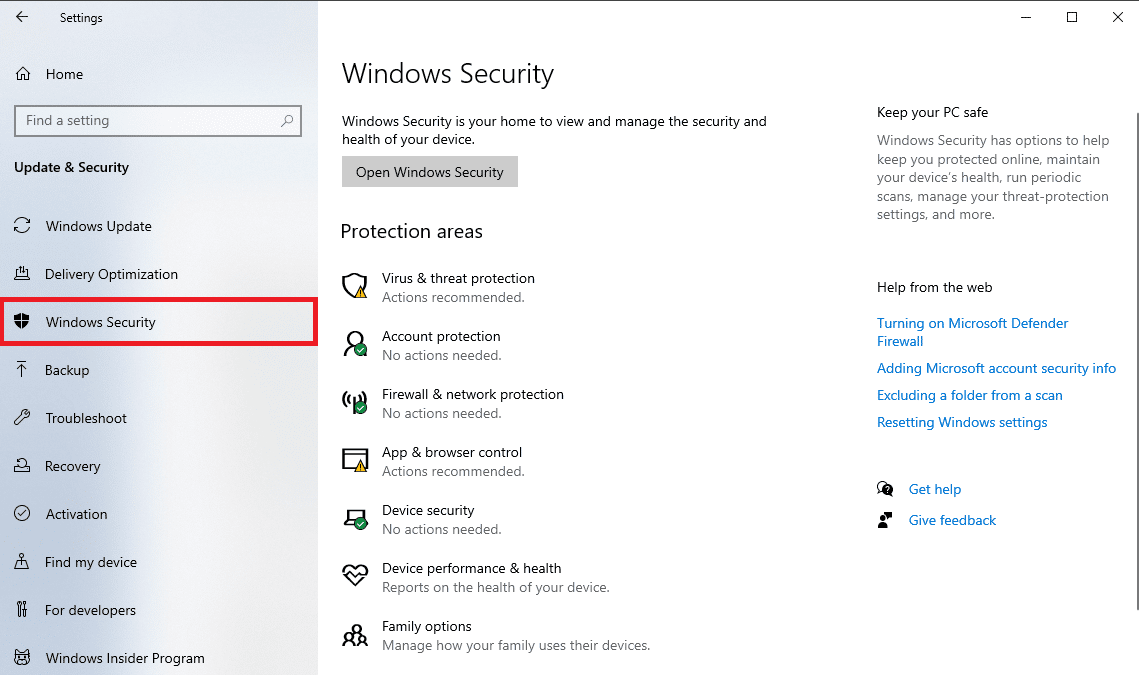 cliquez sur Sécurité Windows
