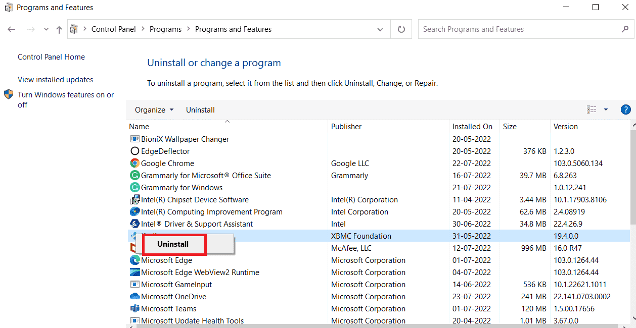 Cliquez sur désinstaller