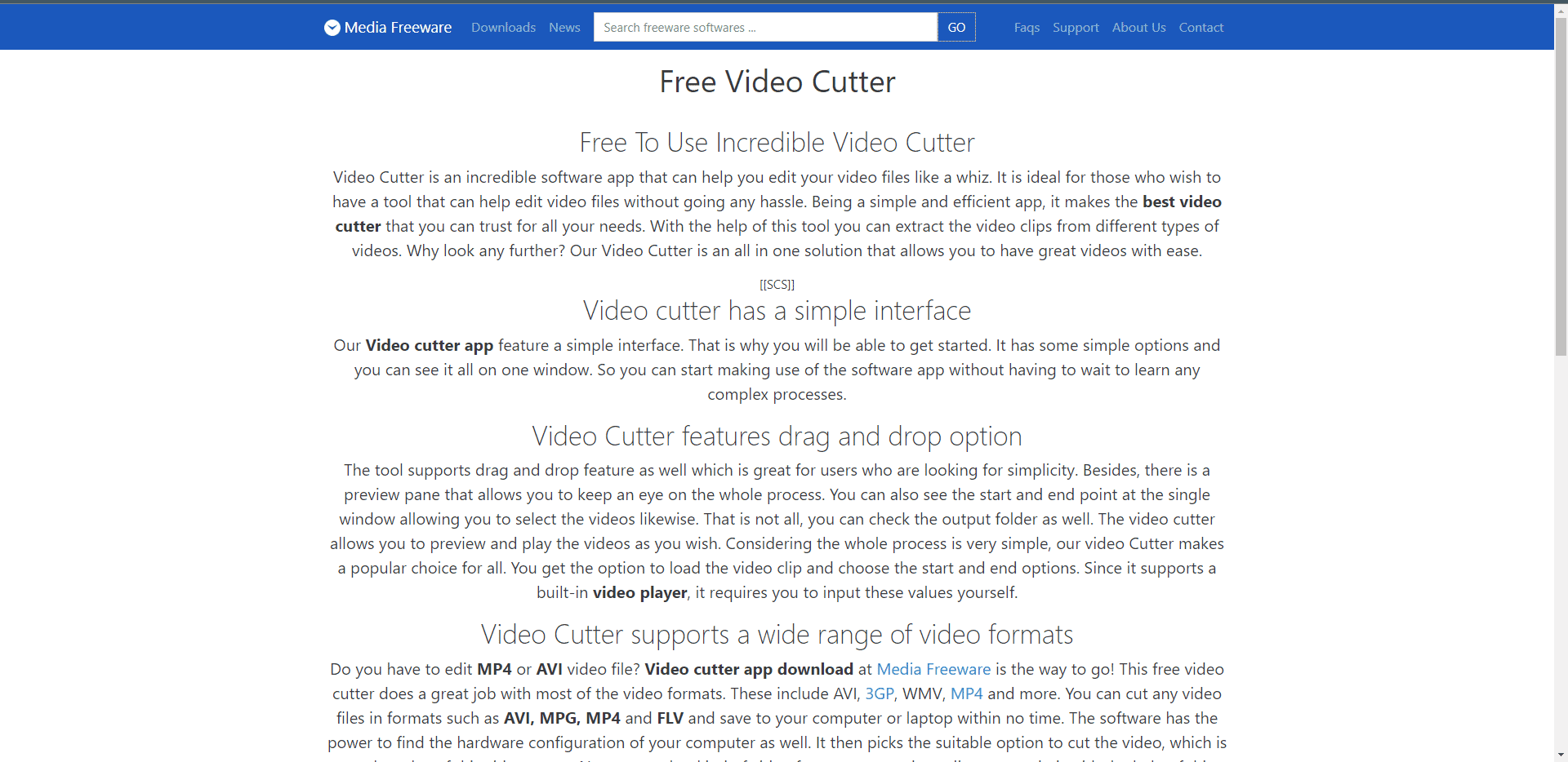 เว็บไซต์อย่างเป็นทางการของ MediaFreeware เครื่องตัดวิดีโอฟรี